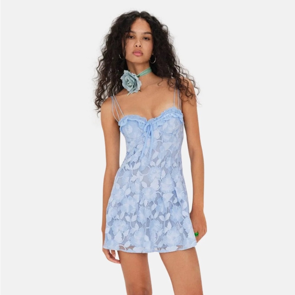For Love And Lemons Blue Floral Mini Dress